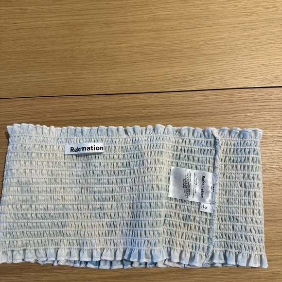 Reformation Smocked Bikini Set - Blue and White top size S and bottom size M - Picture 5 of 6